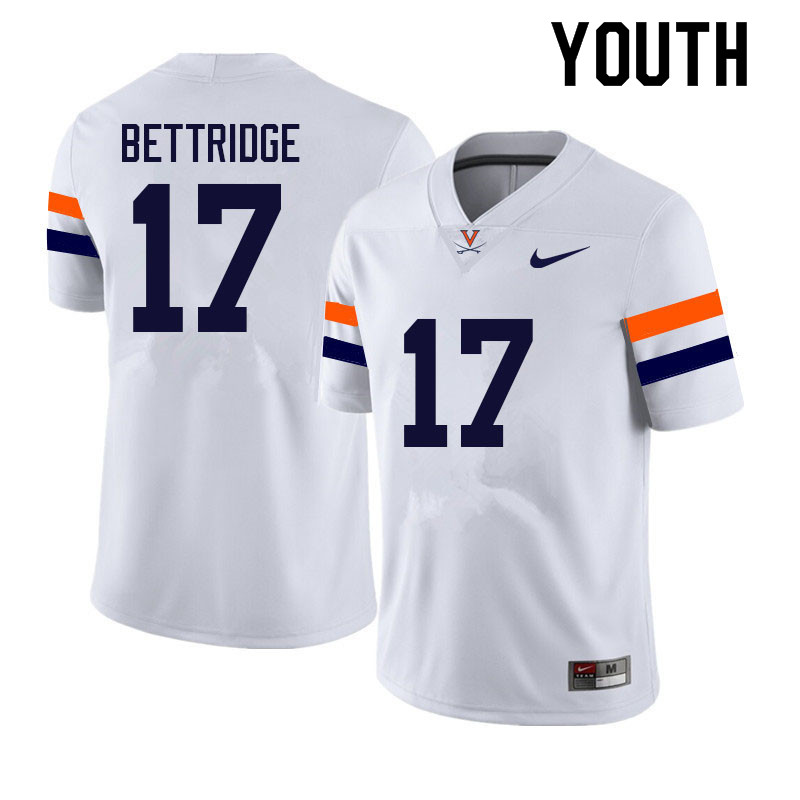 Youth #17 Will Bettridge Virginia Cavaliers College Football Jerseys Sale-White - Click Image to Close